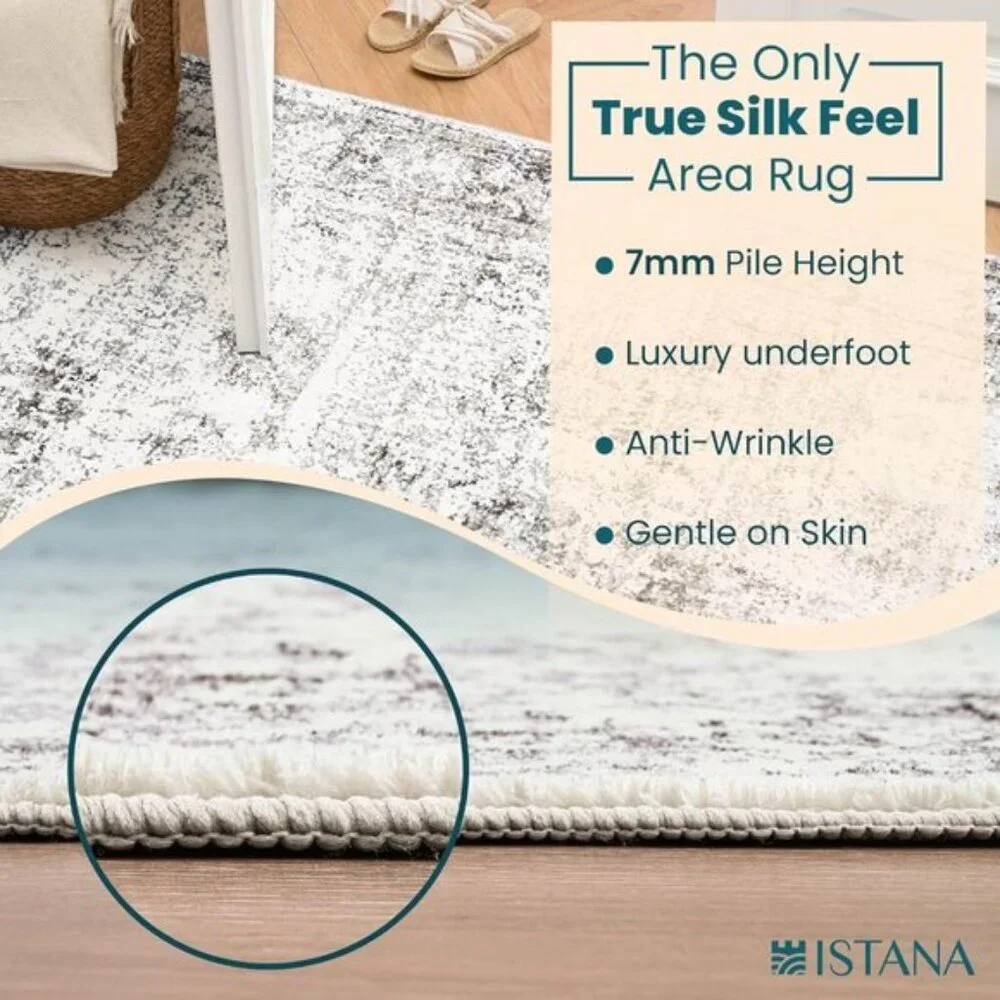New 3x5 White Cream/Grey Area Rug, Washable, Non-Slip, Kid & Pet Friendly